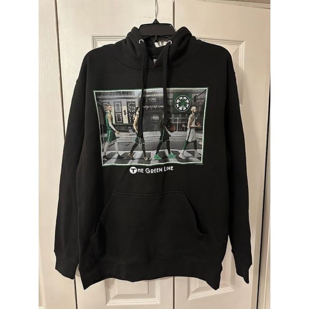 Boston Celtics White Brown Tatum Porzingis Mens Size L Black Sweatshirt Hoodie